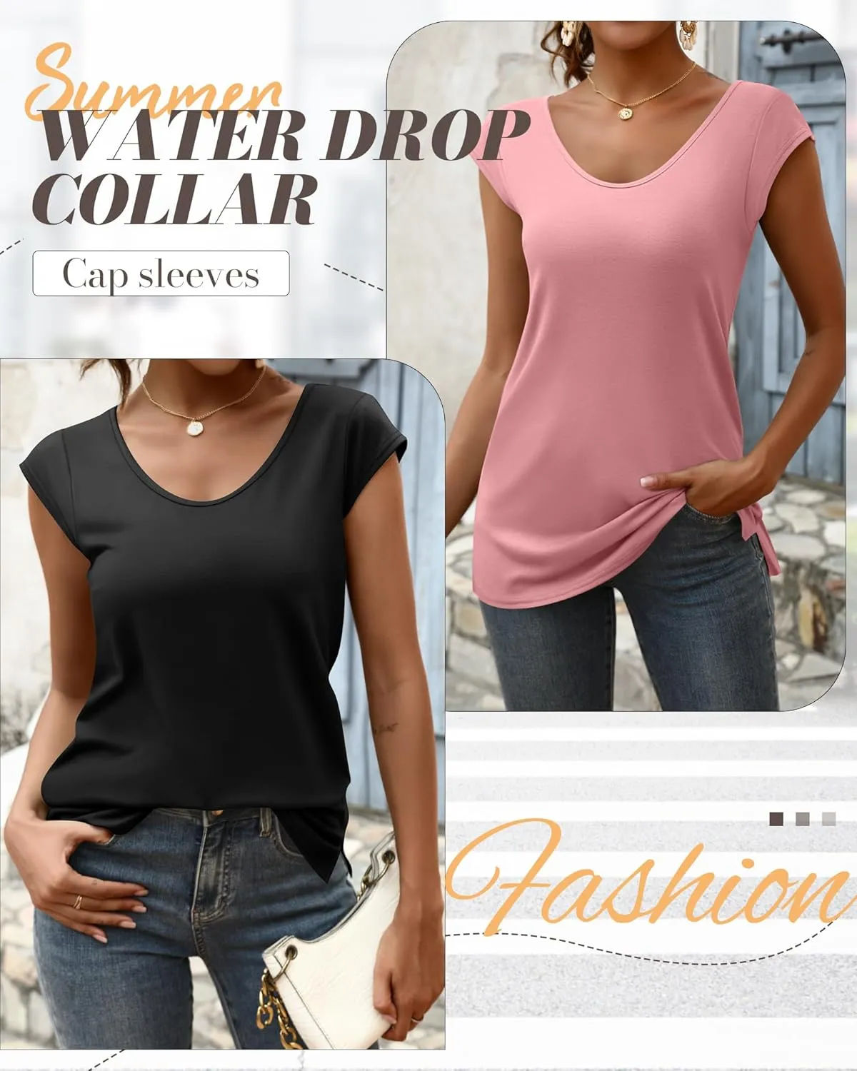 Ficerd 3 Pack Women's Cap Sleeve Tank Tops V Neck Loose Fit Cotton Summer Casual T Shirts Basic Tee Beach Vacation Clothes
