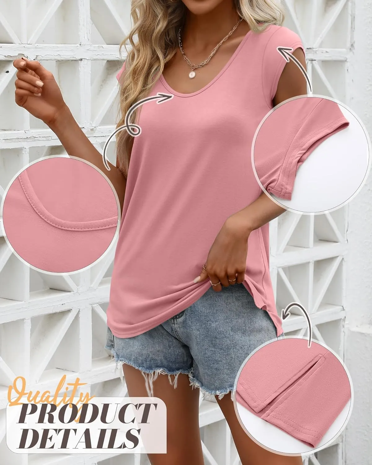 Ficerd 3 Pack Women's Cap Sleeve Tank Tops V Neck Loose Fit Cotton Summer Casual T Shirts Basic Tee Beach Vacation Clothes