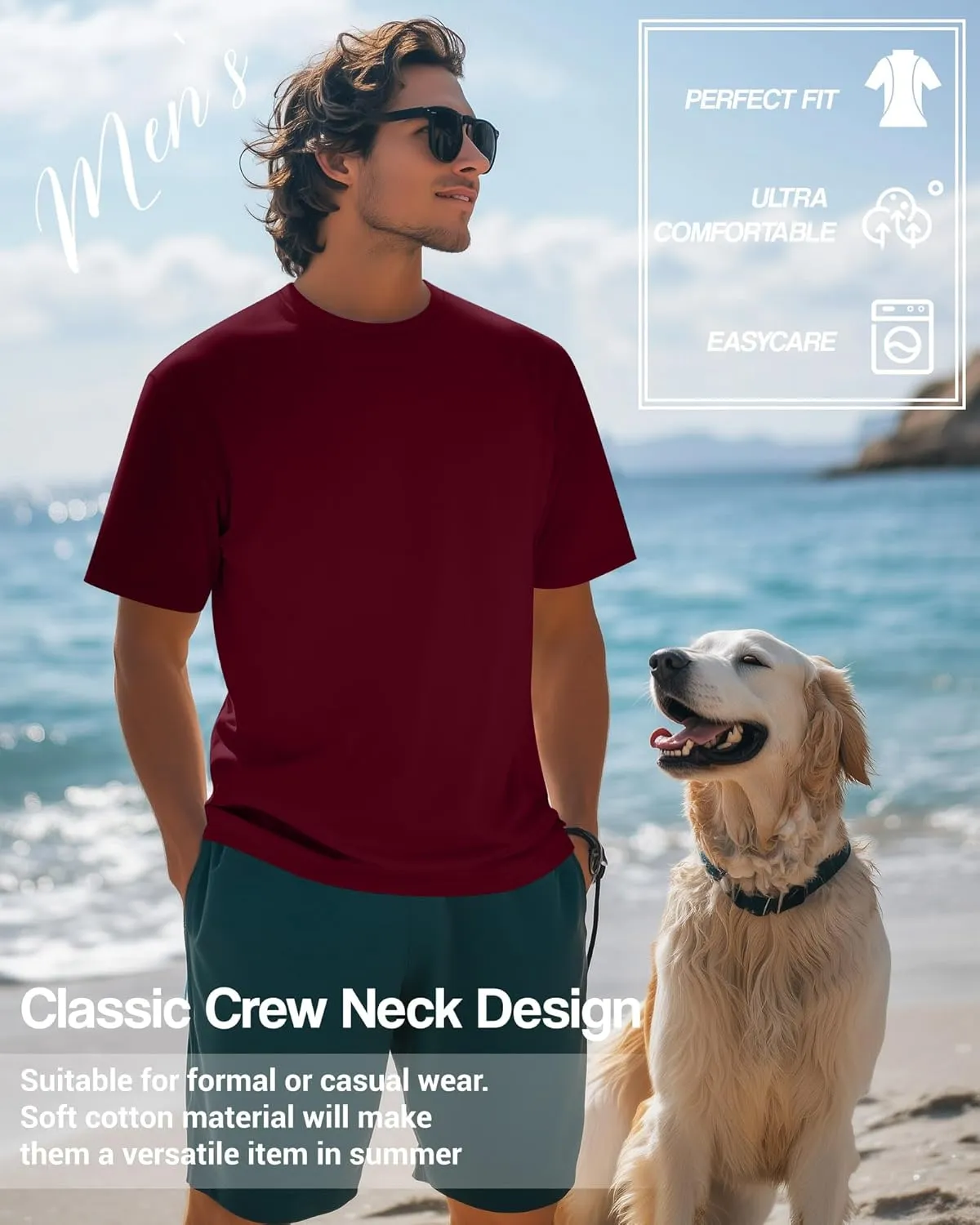 Ficerd Men's Big and Tall Shirt Short Sleeve Summer Cotton Tee Crew Neck Oversize Top Casual Loose Fit Knitted T Shirt M-7XL