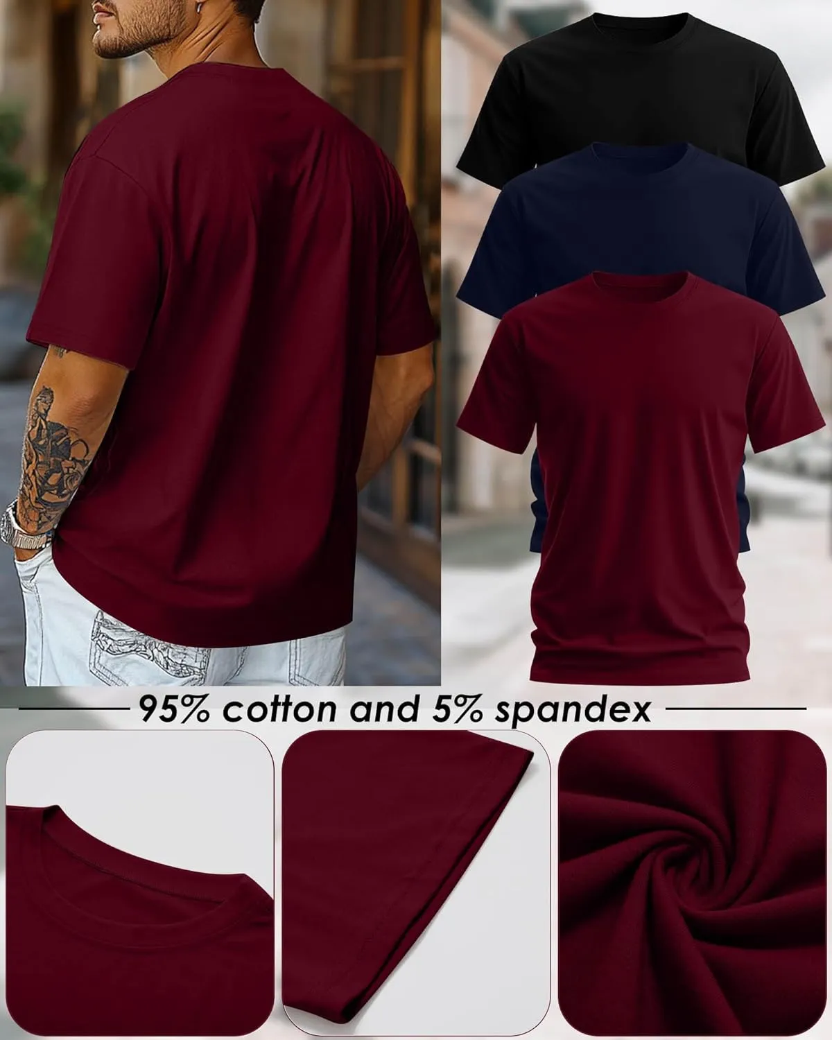 Ficerd Men's Big and Tall Shirt Short Sleeve Summer Cotton Tee Crew Neck Oversize Top Casual Loose Fit Knitted T Shirt M-7XL