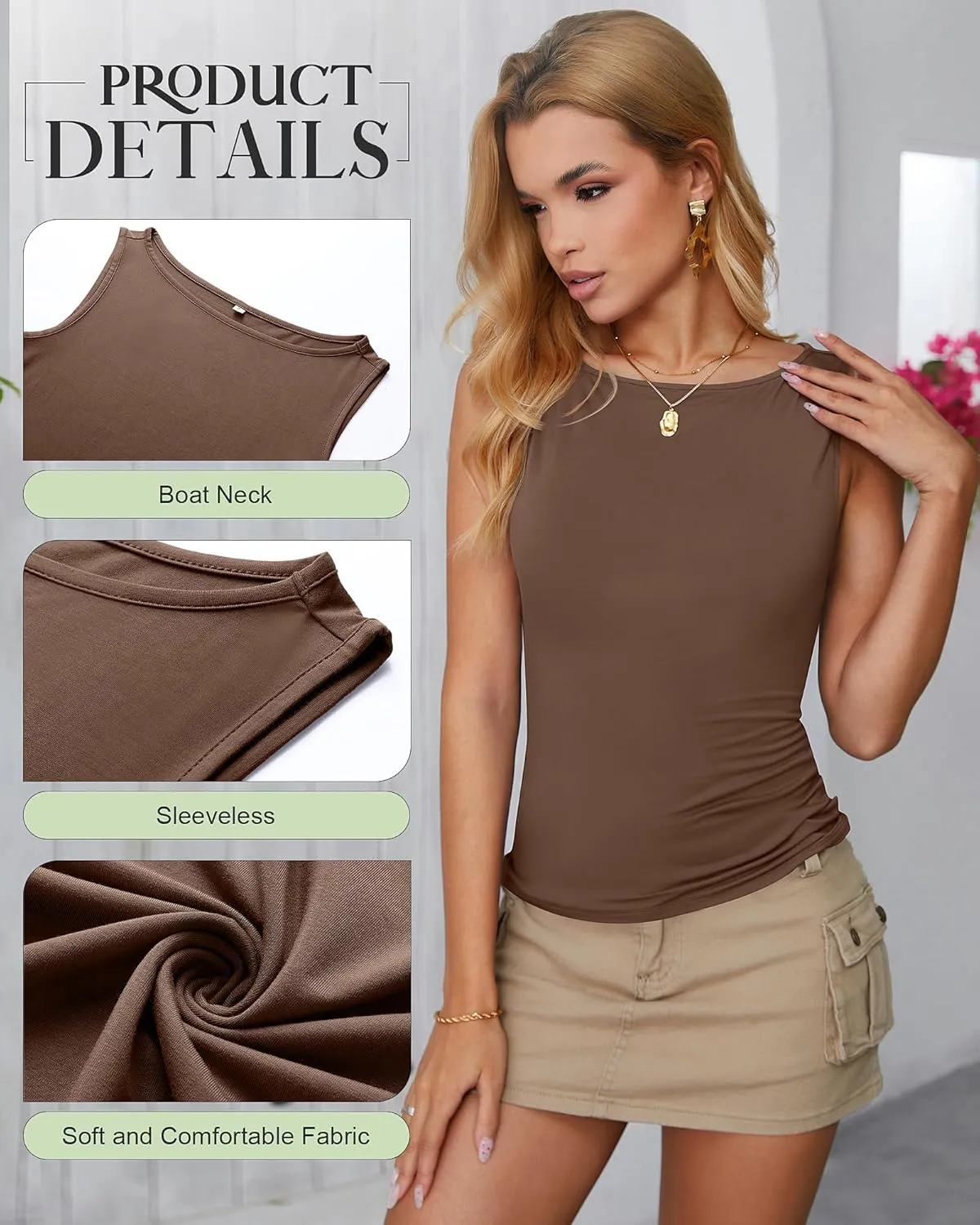 Ficerd Women 3 Piece Boat Neck Tank Tops Sleeveless Crop Shirts Summer Casual Slim Fit Going Out Basic Y2K Fashion Tee