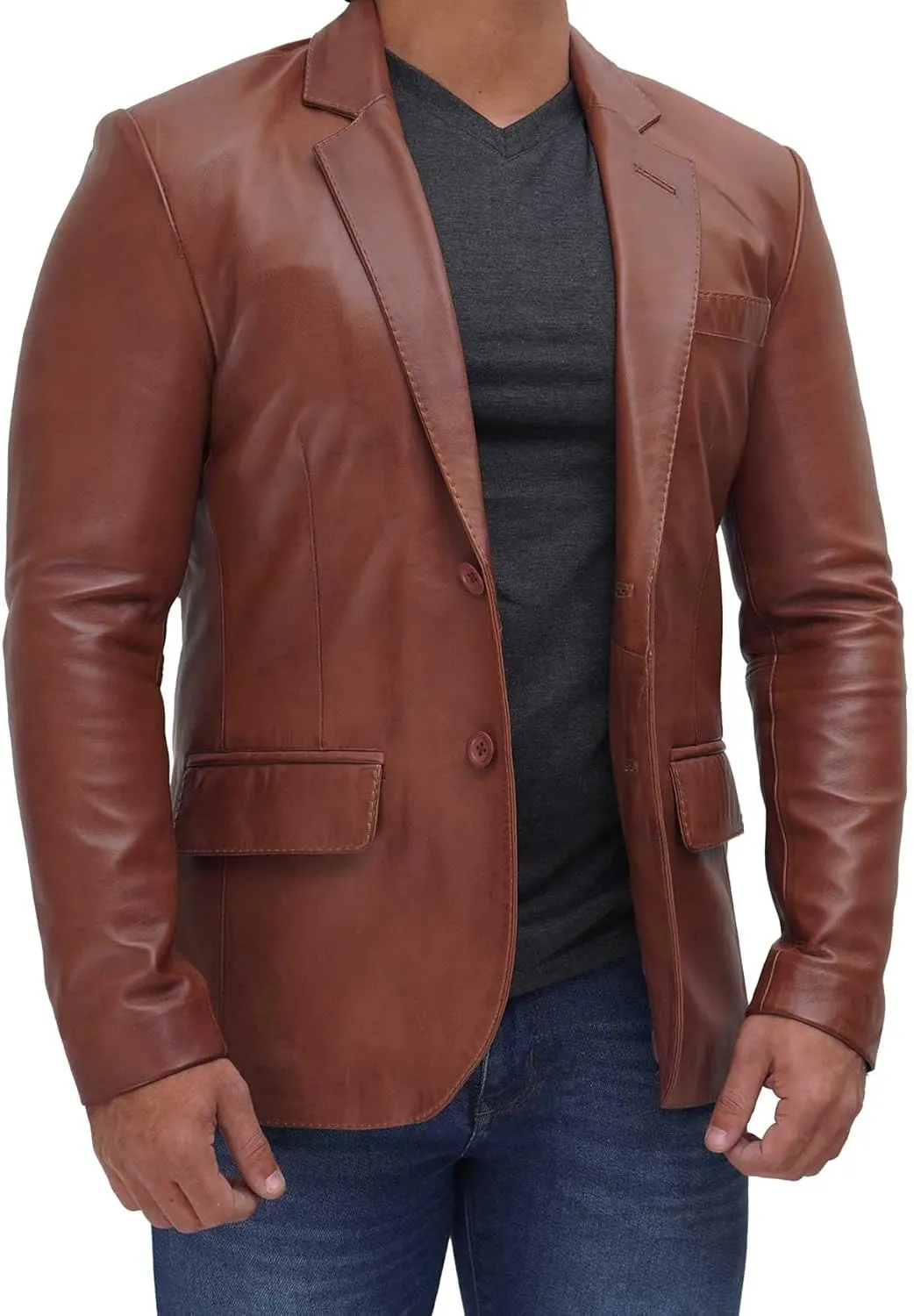 fjackets Men's Real Lambskin Leather Blazer Jacket  Stylish Leather Jackets Mens, Ideal for Business, Casual & Formal Events