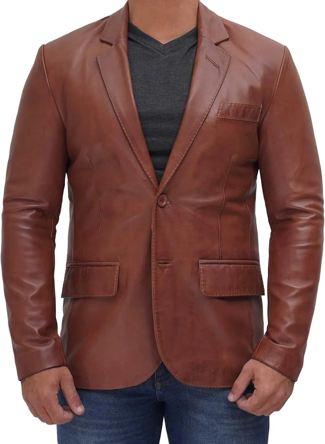 fjackets Men's Real Lambskin Leather Blazer Jacket  Stylish Leather Jackets Mens, Ideal for Business, Casual & Formal Events