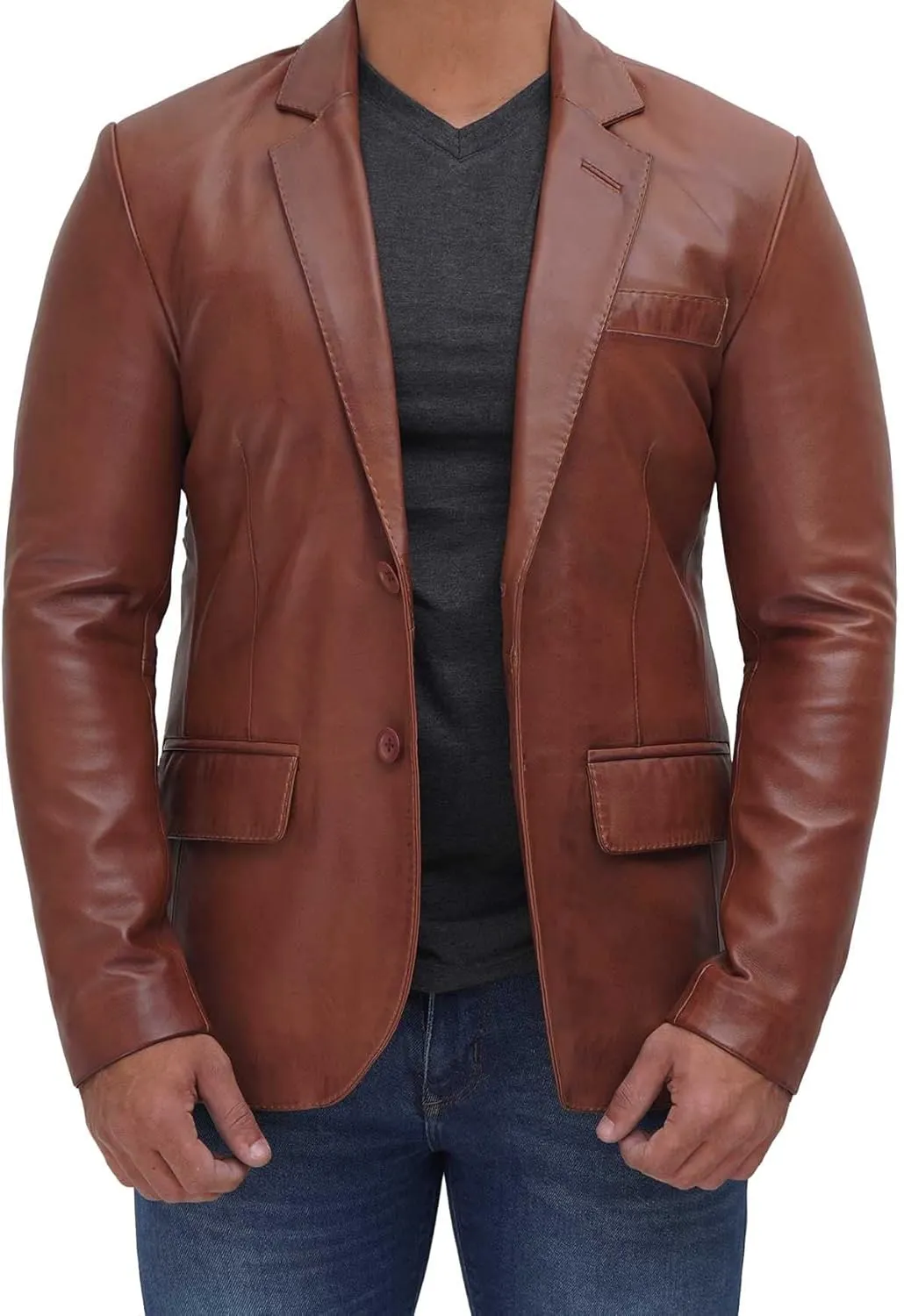 fjackets Men's Real Lambskin Leather Blazer Jacket  Stylish Leather Jackets Mens, Ideal for Business, Casual & Formal Events