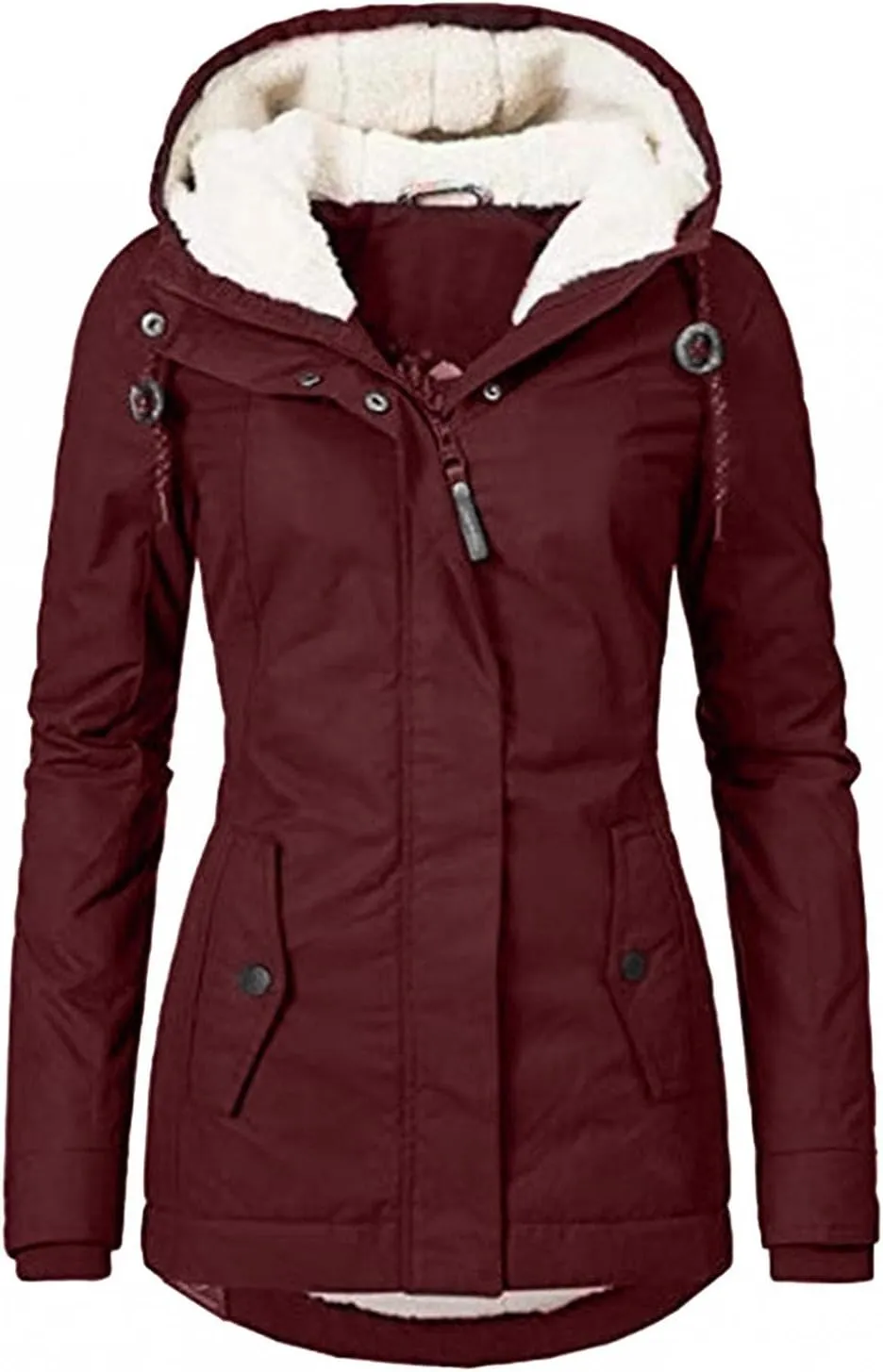 Fleece Coat Faux Fur Lined Trench Wool Coat Hooded Thick Windproof Plus Size Outwear Jacket Coats Winter Warm Coat
