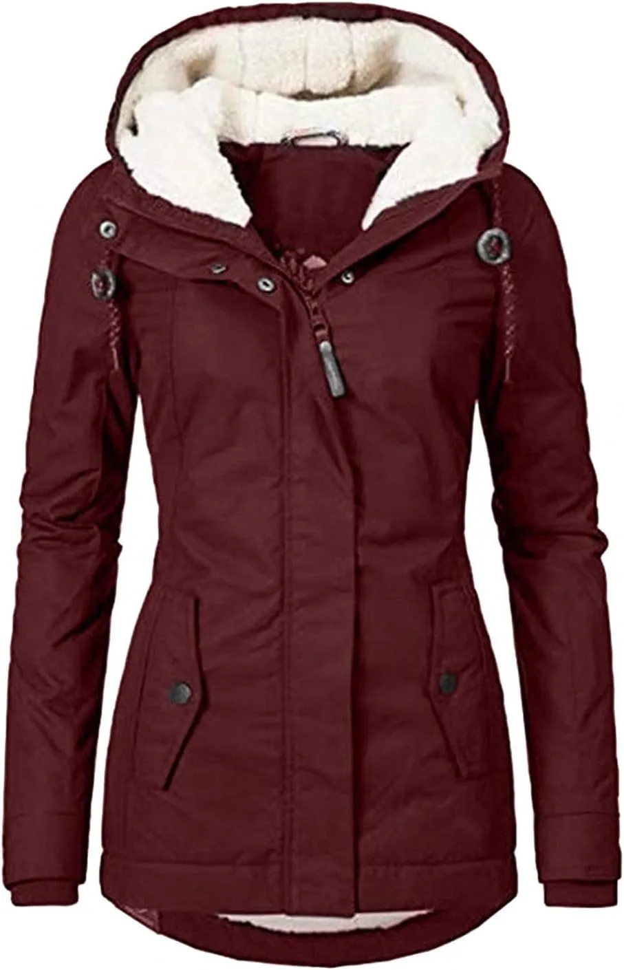 Fleece Coat Faux Fur Lined Trench Wool Coat Hooded Thick Windproof Plus Size Outwear Jacket Coats Winter Warm Coat