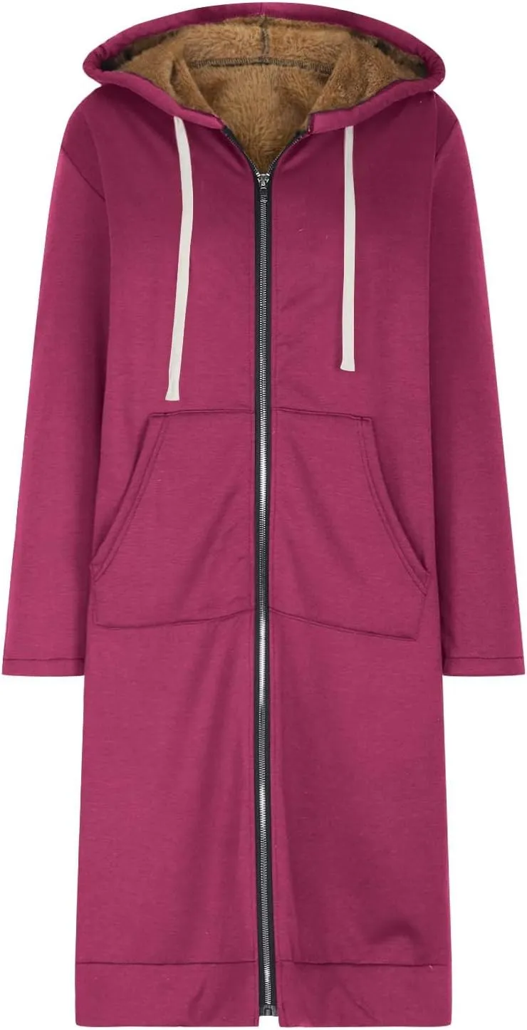 Fleece Lined Hoodie for Women Long Zipper Hoodies Zip Up Oversized Sweatshirts Womens Tunic Sweatshirt Blazer Winter