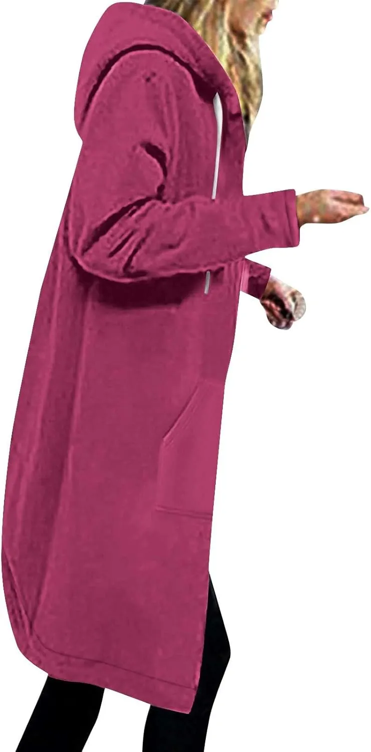 Fleece Lined Hoodie for Women Long Zipper Hoodies Zip Up Oversized Sweatshirts Womens Tunic Sweatshirt Blazer Winter