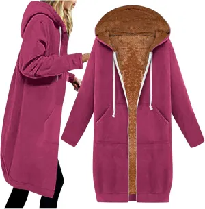 Fleece Lined Hoodie for Women Long Zipper Hoodies Zip Up Oversized Sweatshirts Womens Tunic Sweatshirt Blazer Winter
