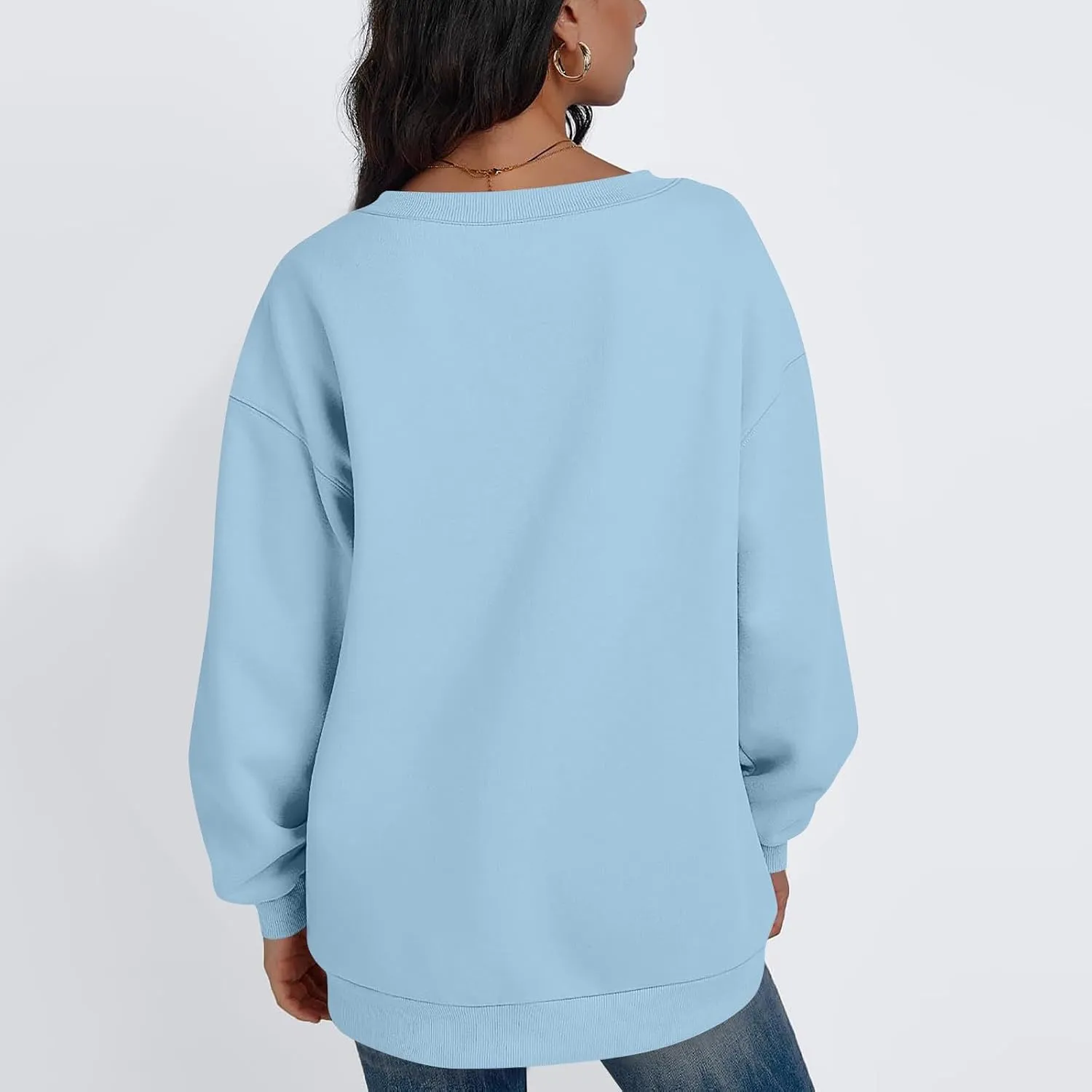 Fleece V Neck Sweatshirt Women Plain Drop Shoulder Oversized Sweatshirts Casual Baggy Comfy Soft Cotton Pullover Tops