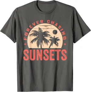 Forever Chasing Sunsets Summer Retro Sunset Beach Vacation T-Shirt
