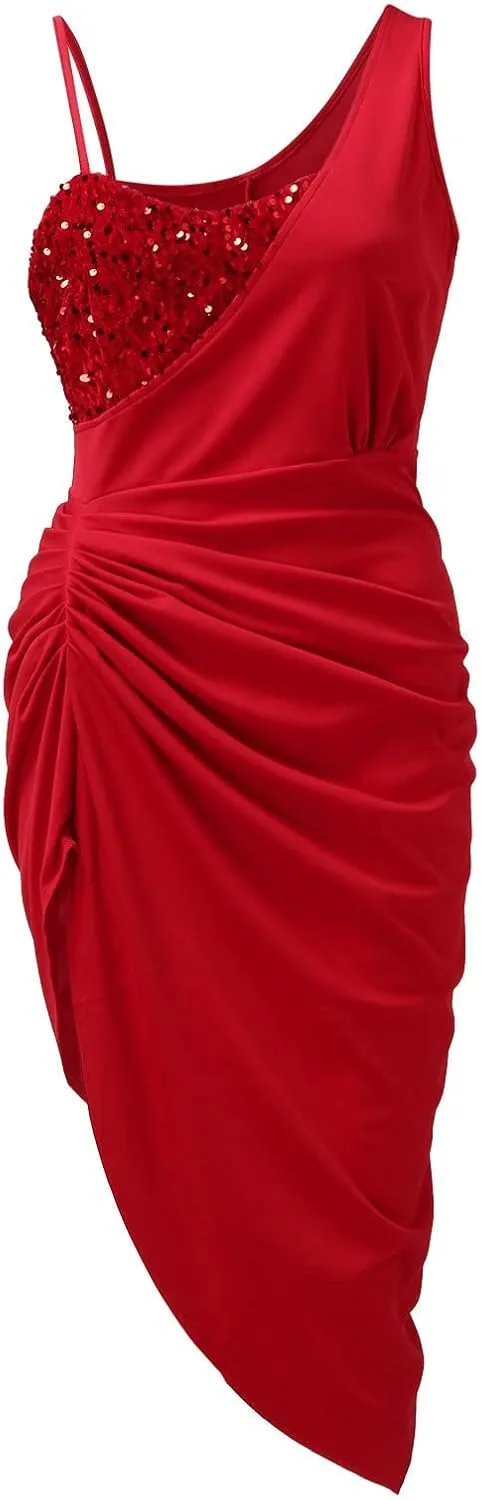 Formal Gowns for Women 2024 Elegant Ruched One-Shoulder Splice Midi Dress Sexy Side Shirring Sleeveless Evening Gowns