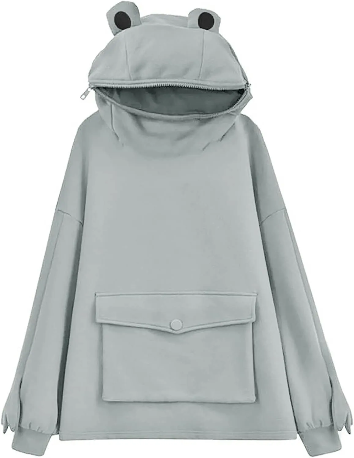 Frog Hoodies for Teen Girls Cute Hoodies Pullover Oversized Kawaii Hooded Sweatshirt Zipper Mouth Frog Hoodie for Women