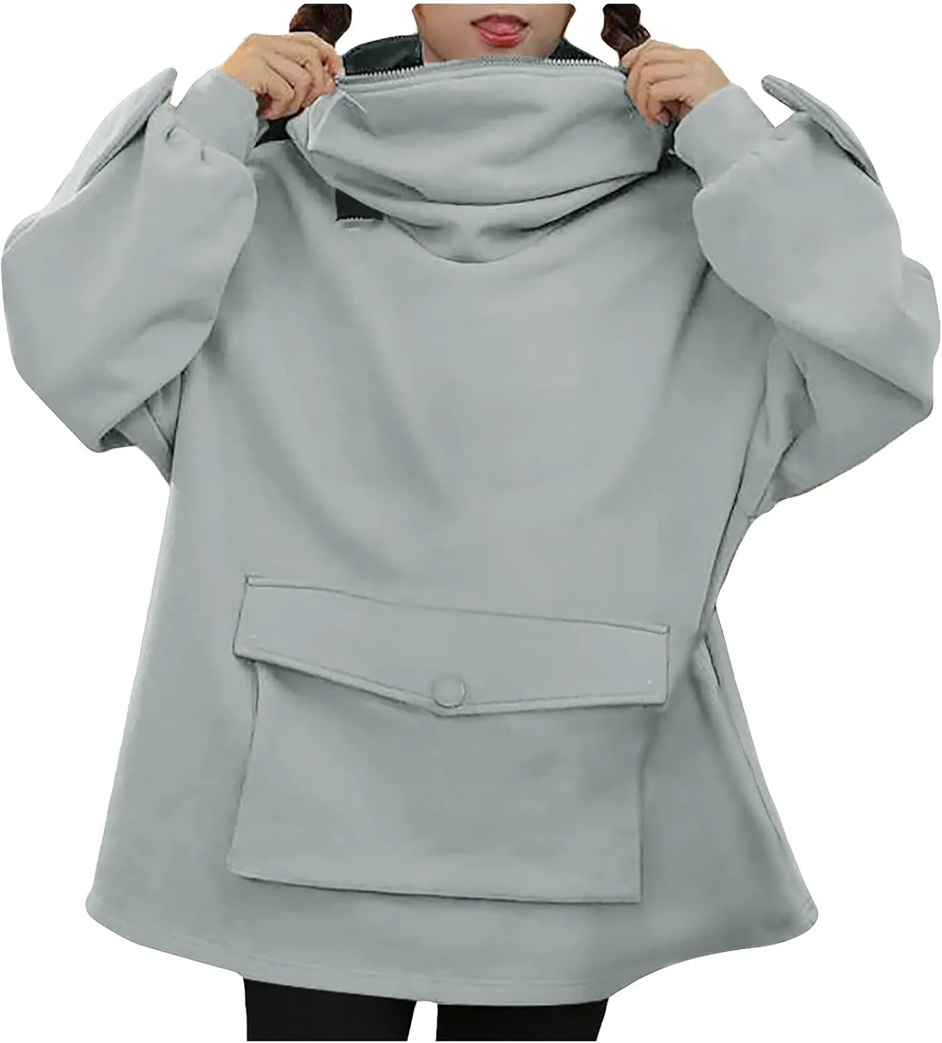 Frog Hoodies for Teen Girls Cute Hoodies Pullover Oversized Kawaii Hooded Sweatshirt Zipper Mouth Frog Hoodie for Women