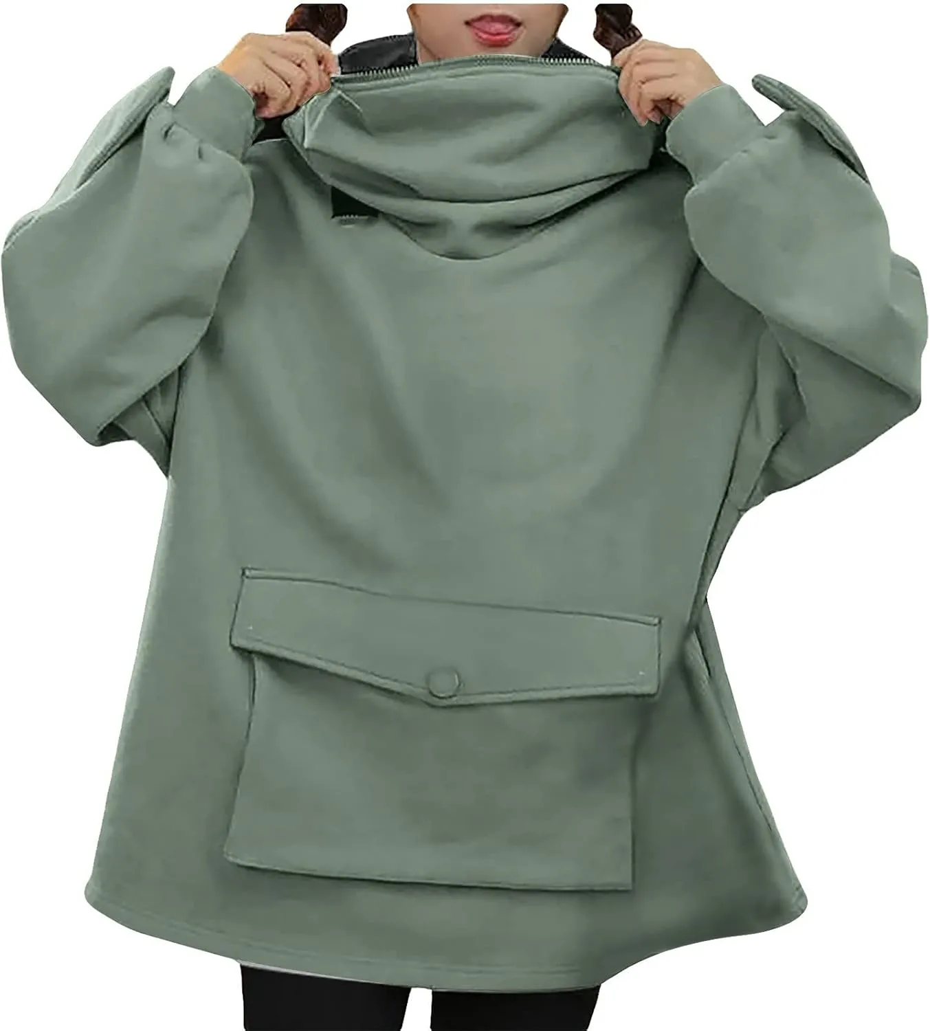 Frog Hoodies for Teen Girls Cute Hoodies Pullover Oversized Kawaii Hooded Sweatshirt Zipper Mouth Frog Hoodie for Women
