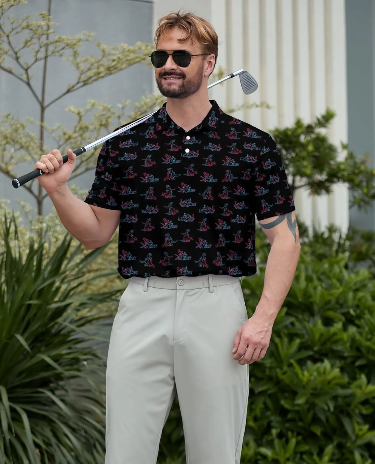 Funny Polo Shirt for Men Fashion Print Short Sleeve Golf Polos Shirts Quick Dry Performance Summer Shirt Golf Outfits