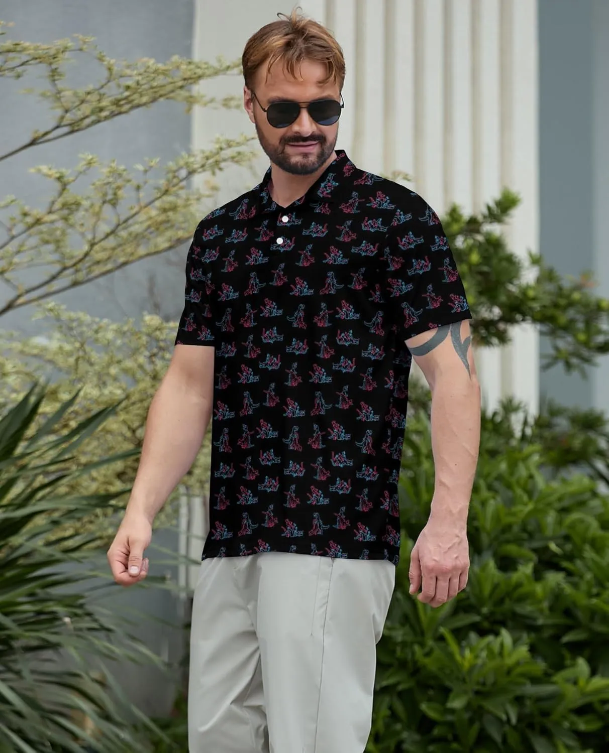Funny Polo Shirt for Men Fashion Print Short Sleeve Golf Polos Shirts Quick Dry Performance Summer Shirt Golf Outfits