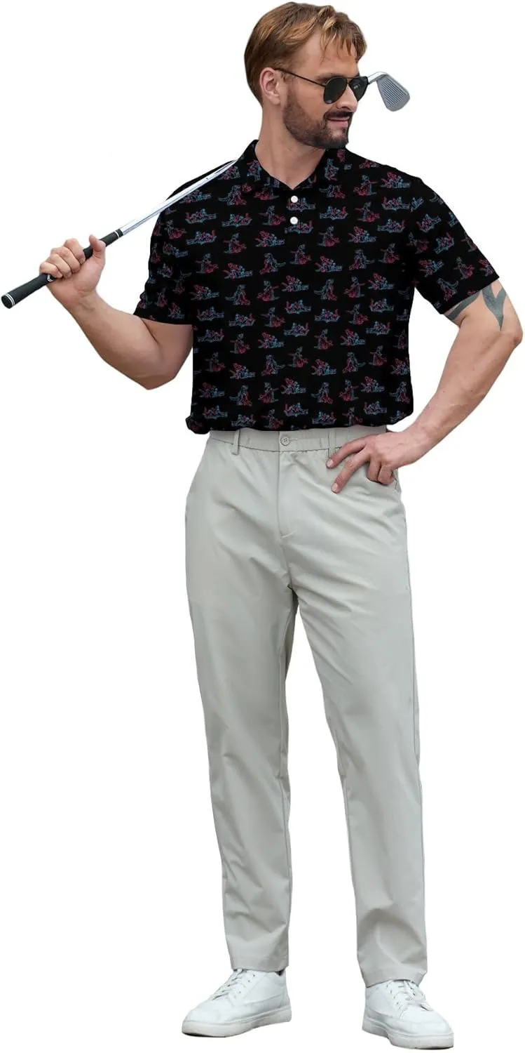 Funny Polo Shirt for Men Fashion Print Short Sleeve Golf Polos Shirts Quick Dry Performance Summer Shirt Golf Outfits
