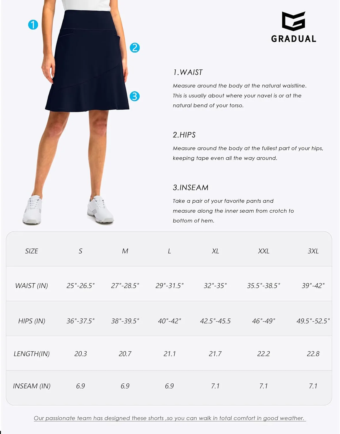 G Gradual Skorts Skirts for Women with 5 Pockets 20" Knee Length Golf Skirt Modest Long Tennis Athletic Skirts for Women