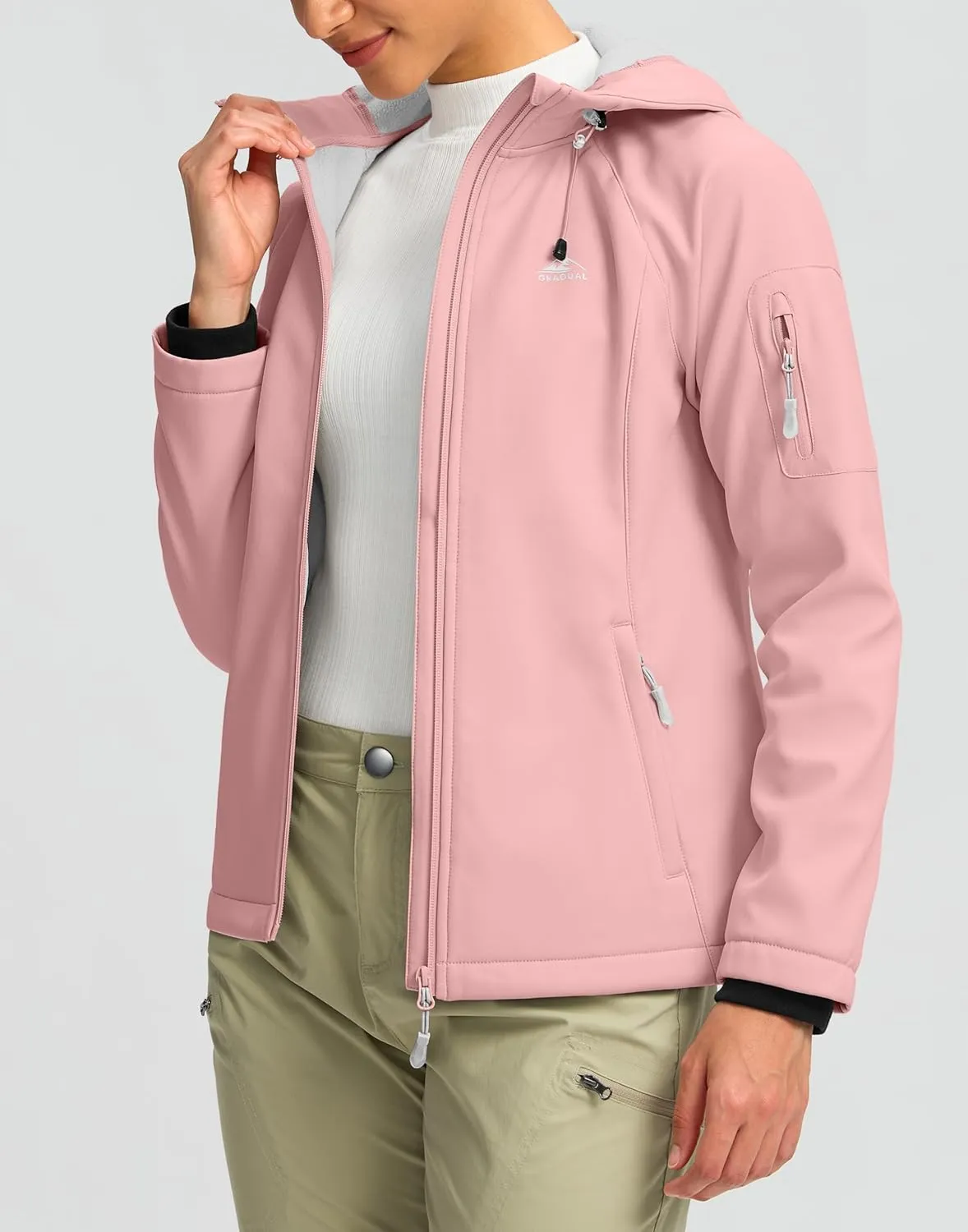G Gradual Women's Fleece Lined Softshell Jacket Windproof Warm Light Waterproof Hooded Jacket for Women Winter/Fall/Spring