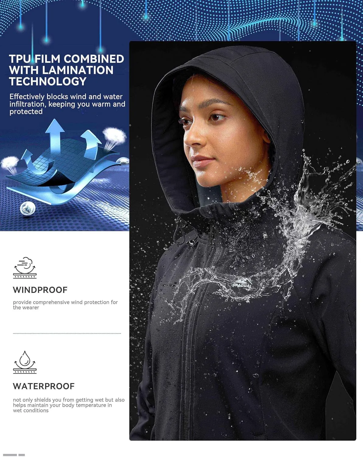 G Gradual Women's Fleece Lined Softshell Jacket Windproof Warm Light Waterproof Hooded Jacket for Women Winter/Fall/Spring