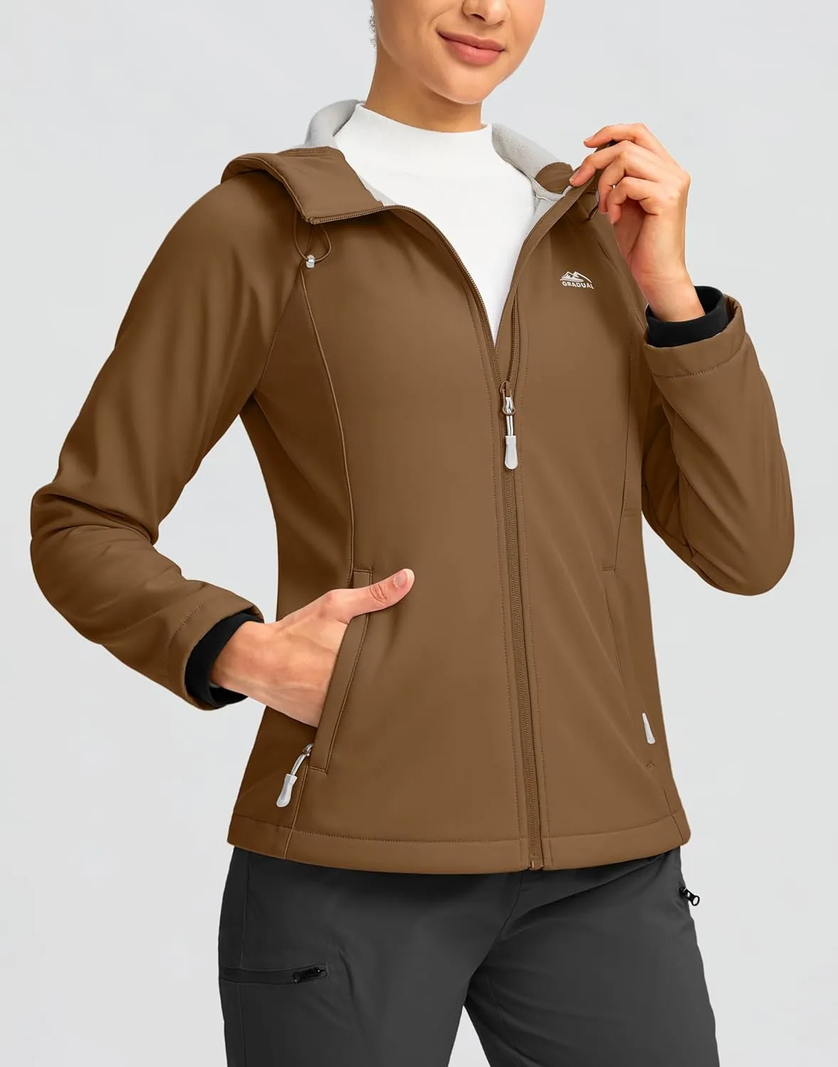 G Gradual Women's Fleece Lined Softshell Jacket Windproof Warm Light Waterproof Hooded Jacket for Women Winter/Fall/Spring