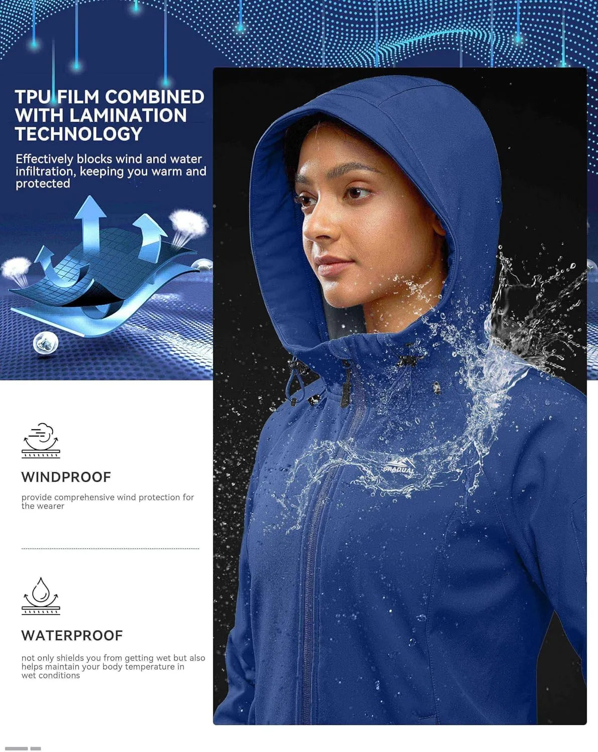 G Gradual Women's Fleece Lined Softshell Jacket Windproof Warm Light Waterproof Hooded Jacket for Women Winter/Fall/Spring