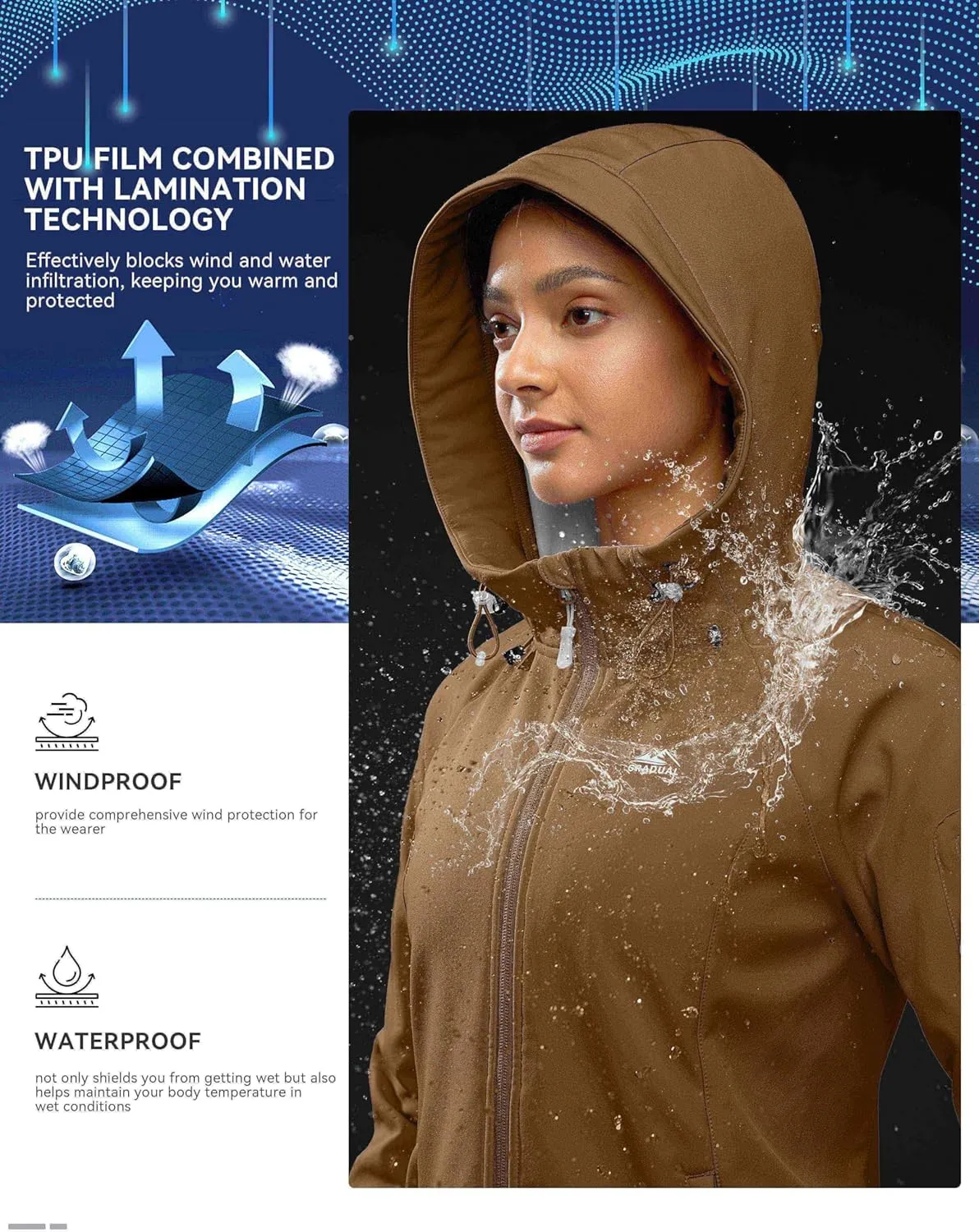 G Gradual Women's Fleece Lined Softshell Jacket Windproof Warm Light Waterproof Hooded Jacket for Women Winter/Fall/Spring