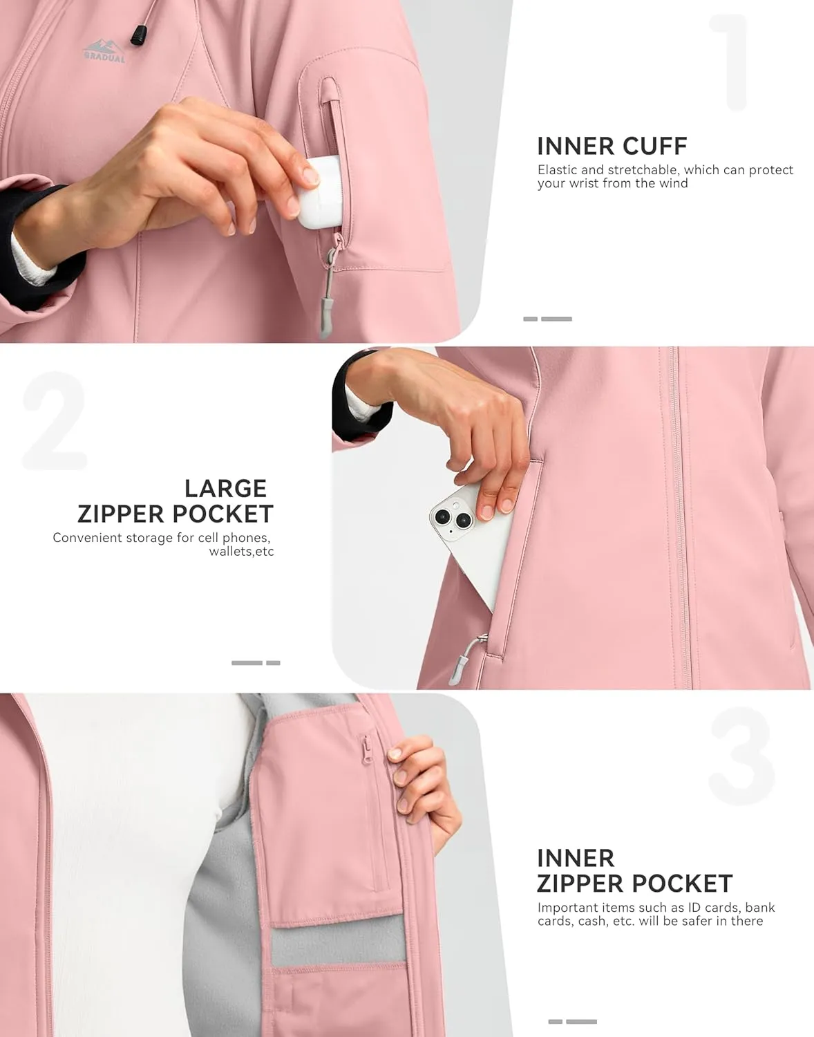 G Gradual Women's Fleece Lined Softshell Jacket Windproof Warm Light Waterproof Hooded Jacket for Women Winter/Fall/Spring