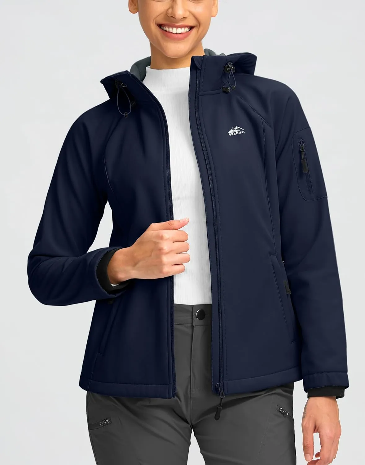 G Gradual Women's Fleece Lined Softshell Jacket Windproof Warm Light Waterproof Hooded Jacket for Women Winter/Fall/Spring