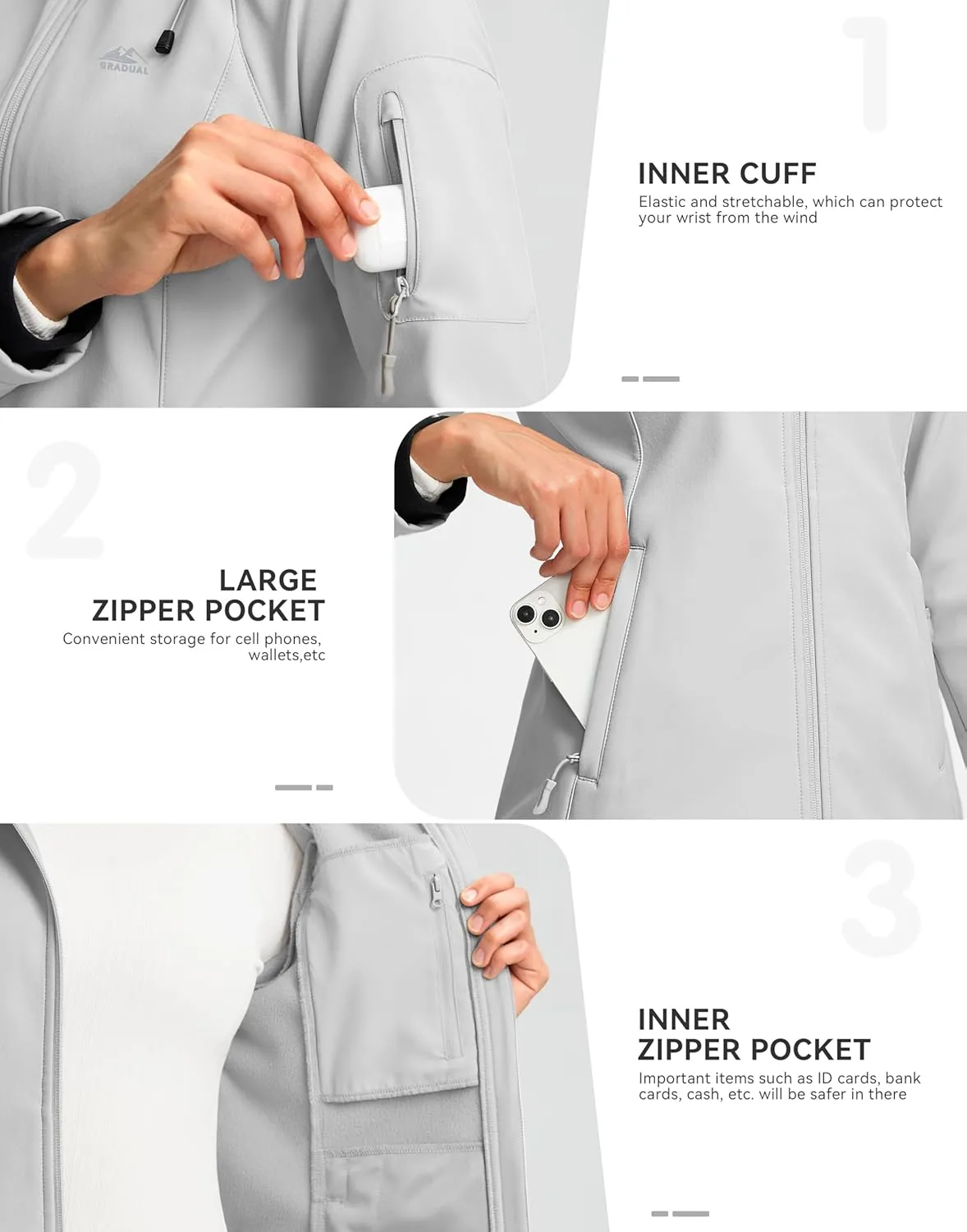 G Gradual Women's Fleece Lined Softshell Jacket Windproof Warm Light Waterproof Hooded Jacket for Women Winter/Fall/Spring