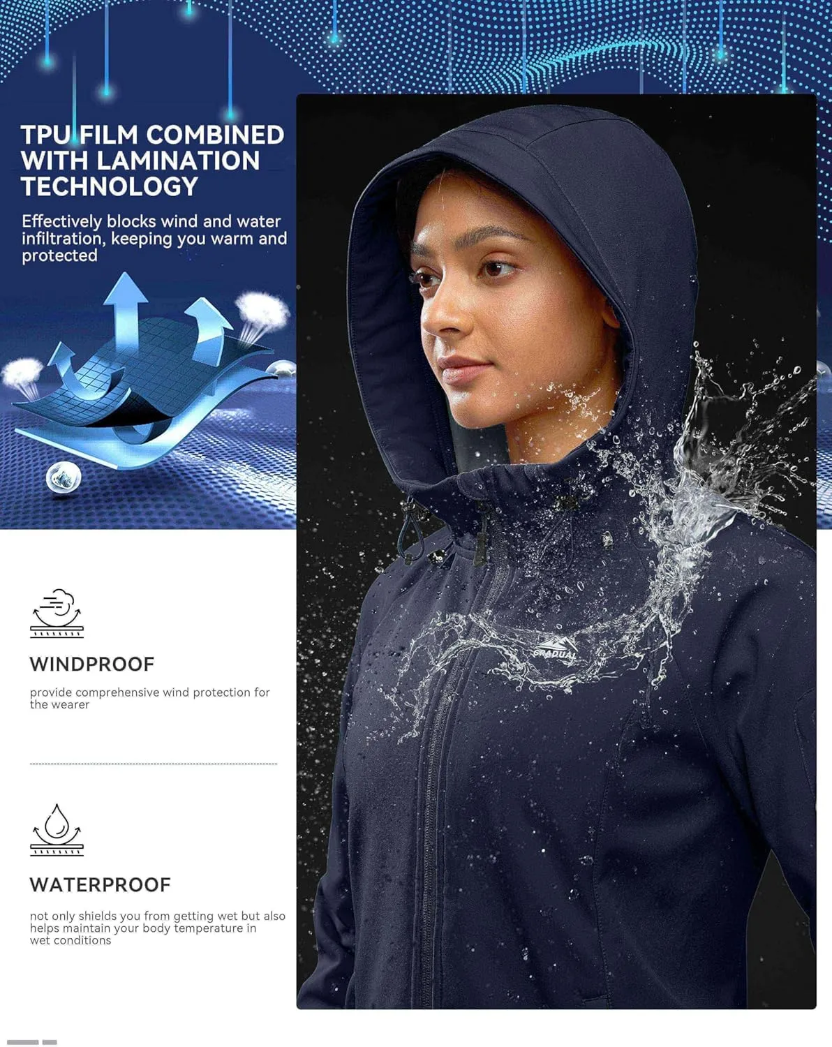 G Gradual Women's Fleece Lined Softshell Jacket Windproof Warm Light Waterproof Hooded Jacket for Women Winter/Fall/Spring
