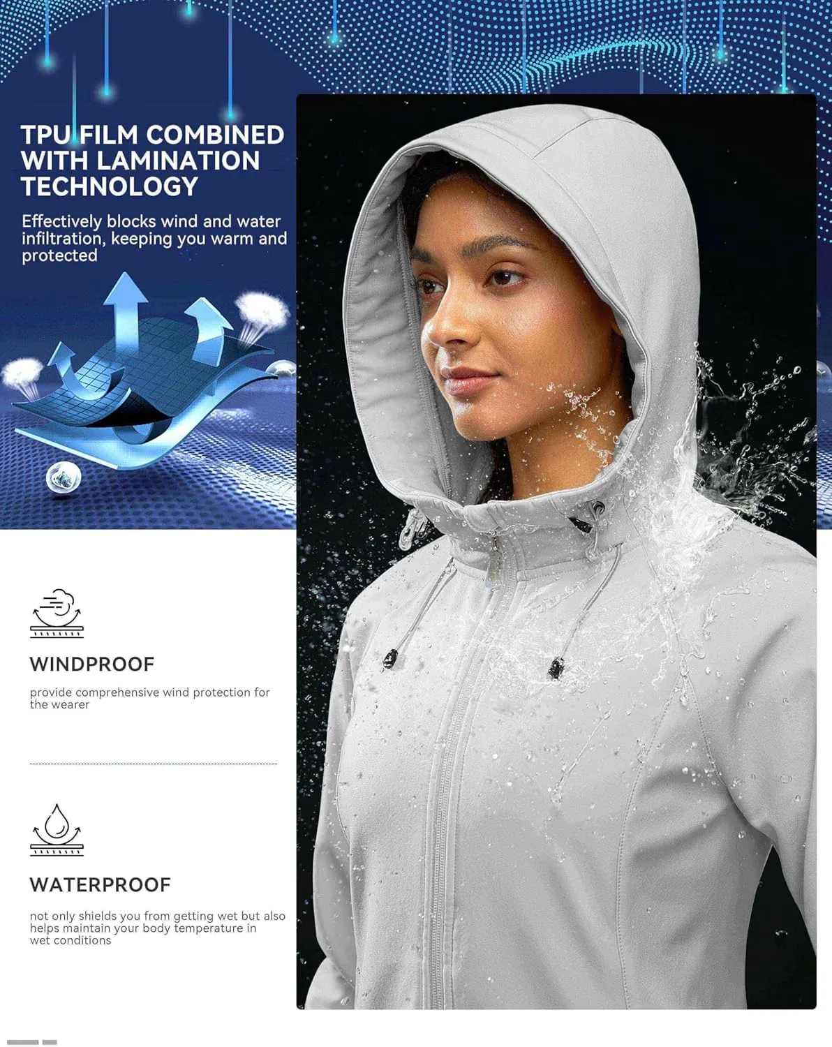 G Gradual Women's Fleece Lined Softshell Jacket Windproof Warm Light Waterproof Hooded Jacket for Women Winter/Fall/Spring