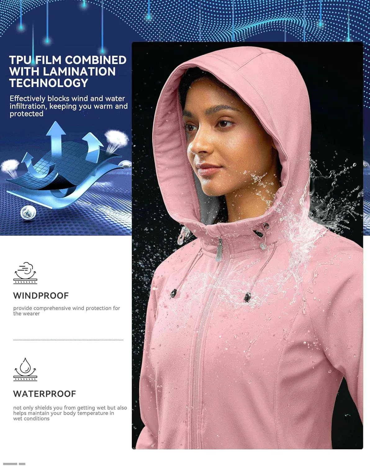 G Gradual Women's Fleece Lined Softshell Jacket Windproof Warm Light Waterproof Hooded Jacket for Women Winter/Fall/Spring
