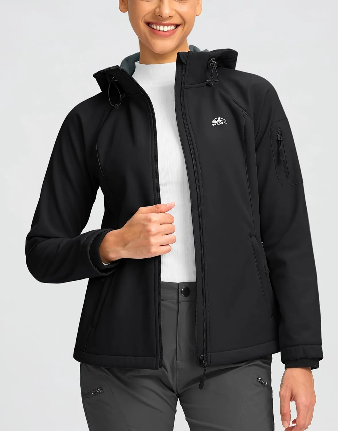 G Gradual Women's Fleece Lined Softshell Jacket Windproof Warm Light Waterproof Hooded Jacket for Women Winter/Fall/Spring