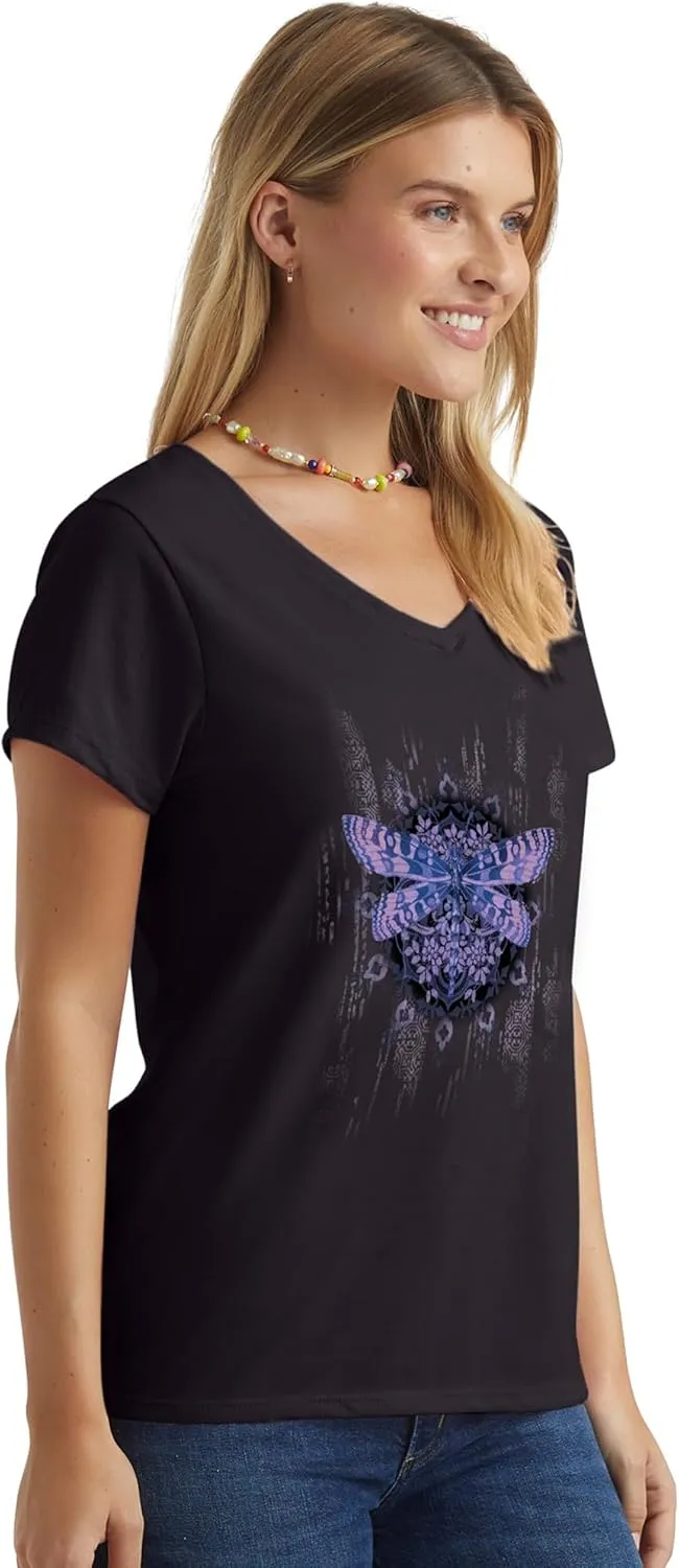 Hanes Women's Short Sleeve V-Neck Graphic T-Shirt