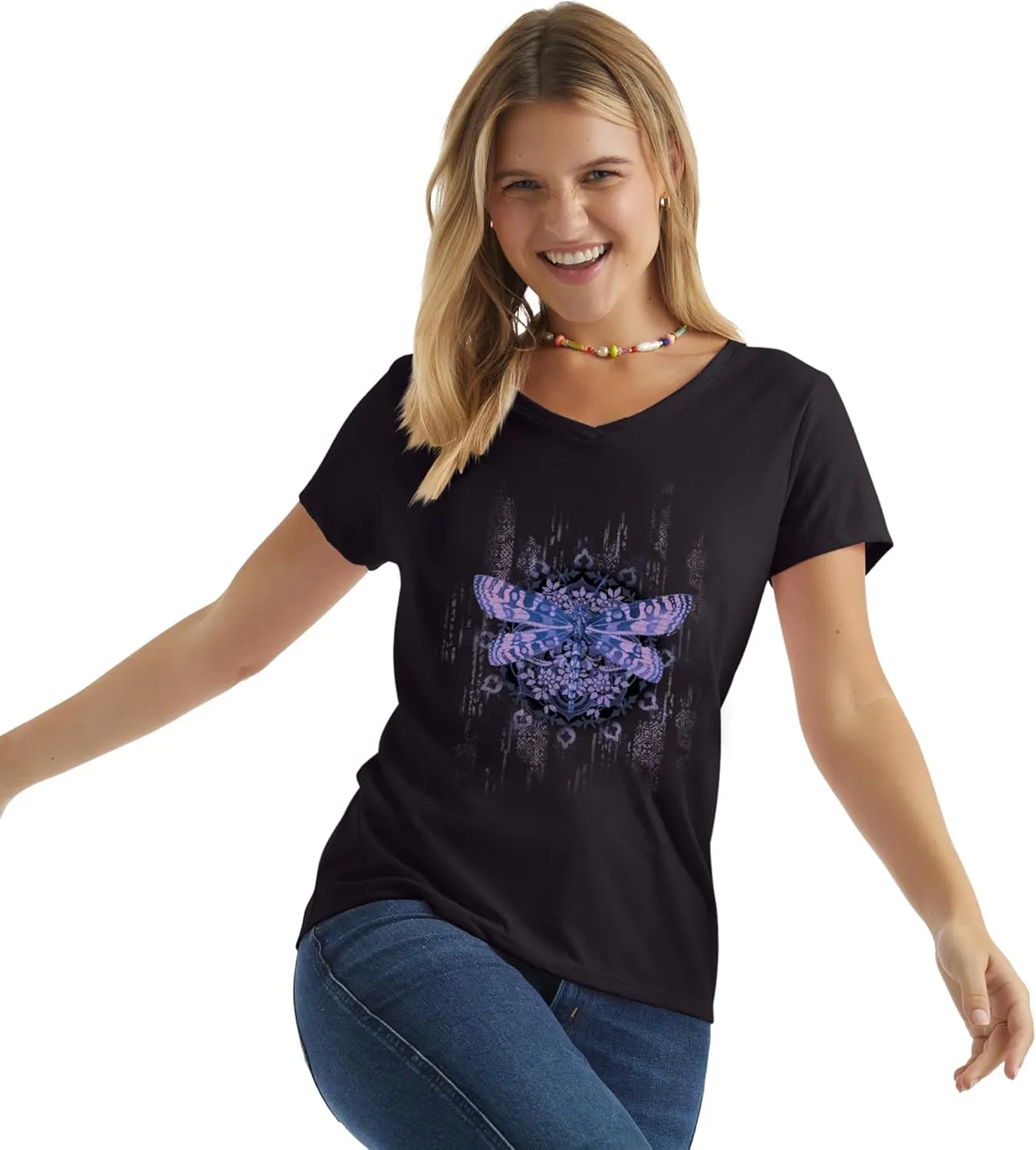 Hanes Women's Short Sleeve V-Neck Graphic T-Shirt