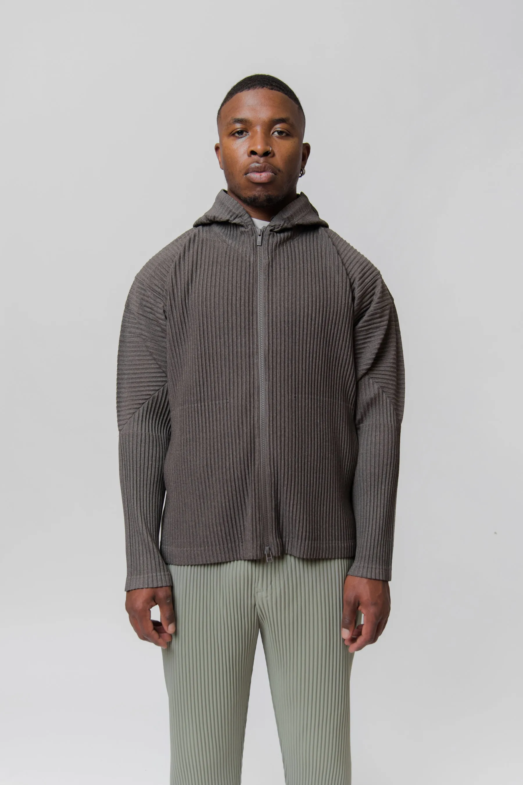Heather Pleated Zip Hoodie Grey JL180-12