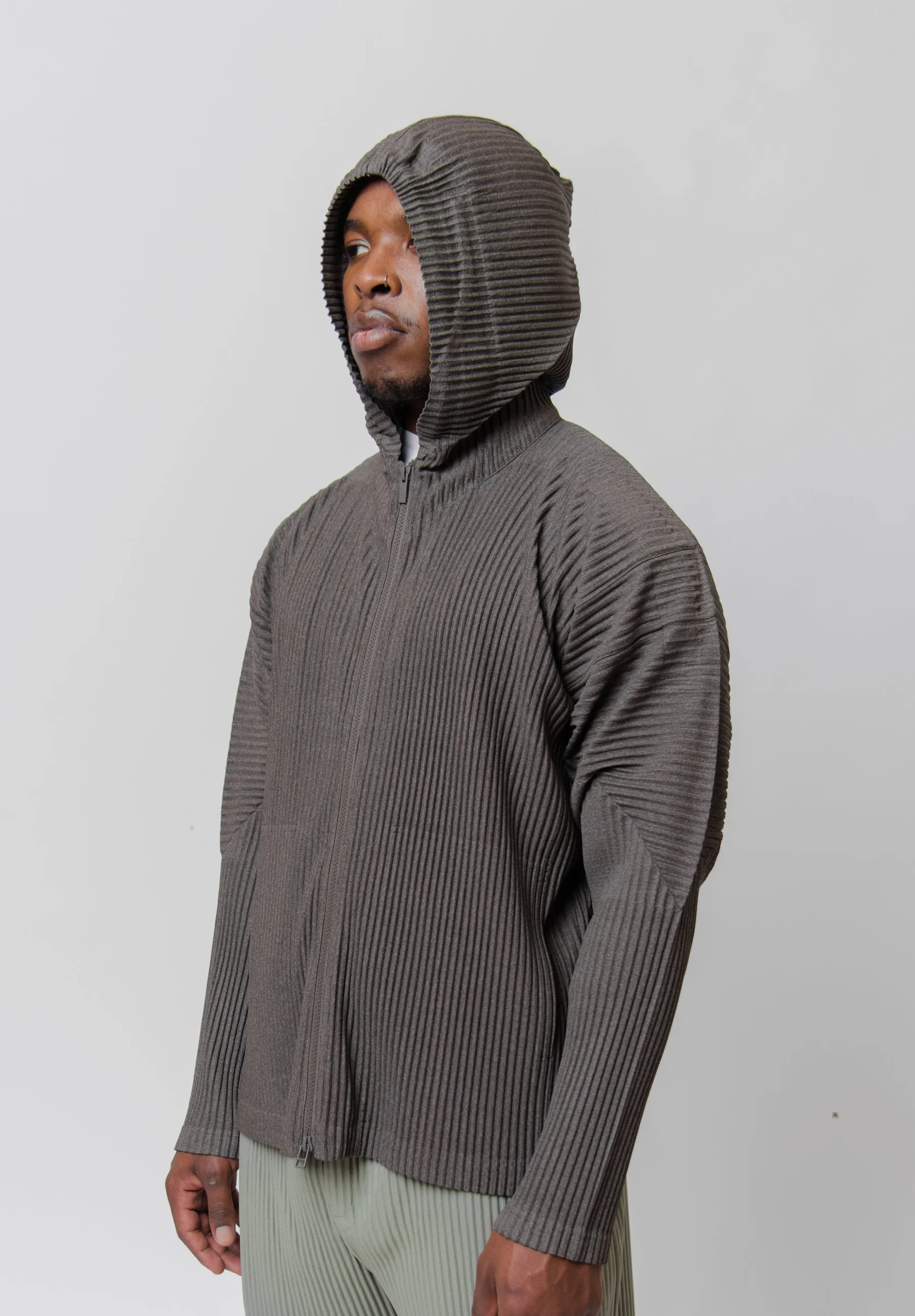 Heather Pleated Zip Hoodie Grey JL180-12