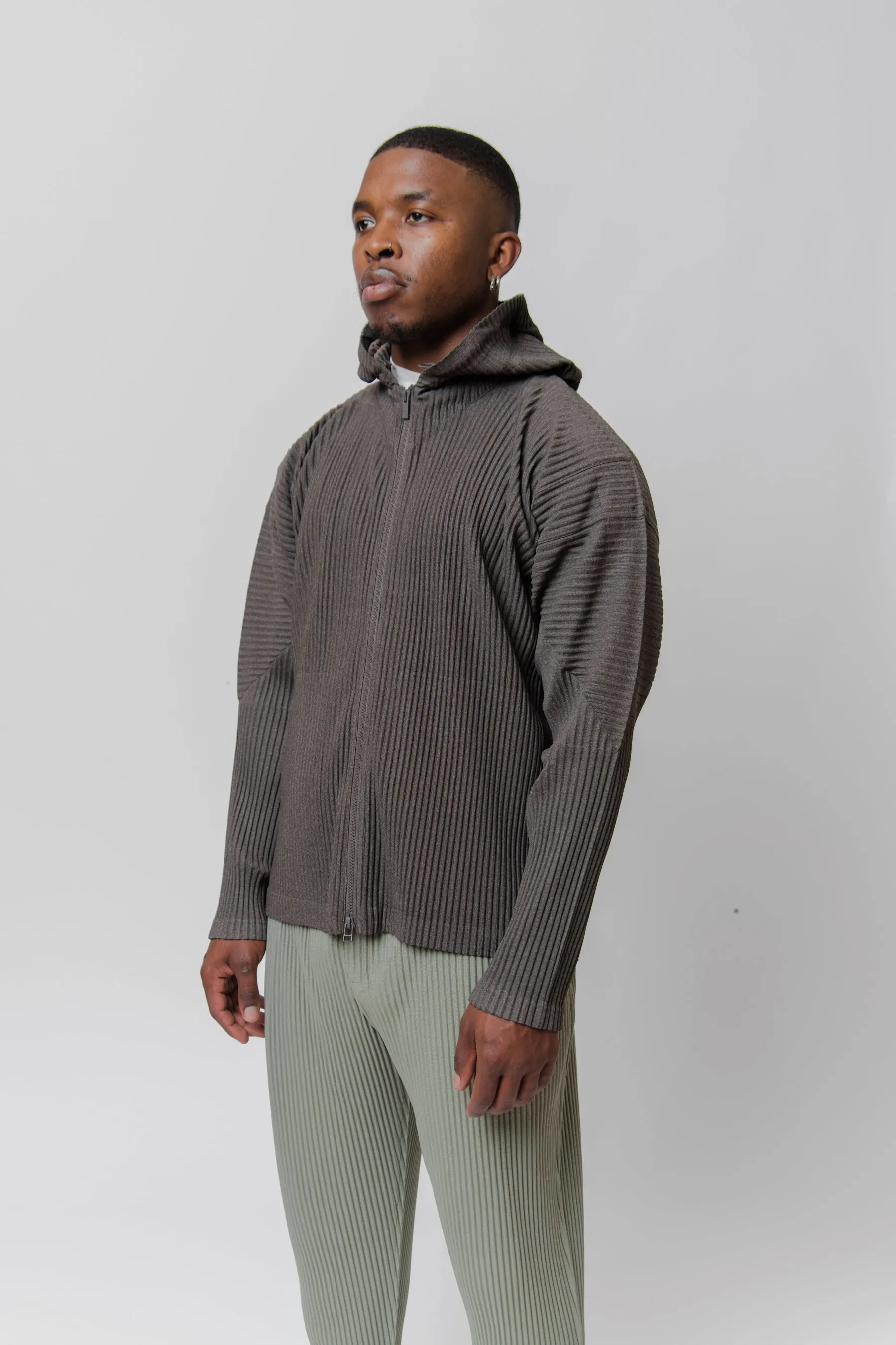 Heather Pleated Zip Hoodie Grey JL180-12