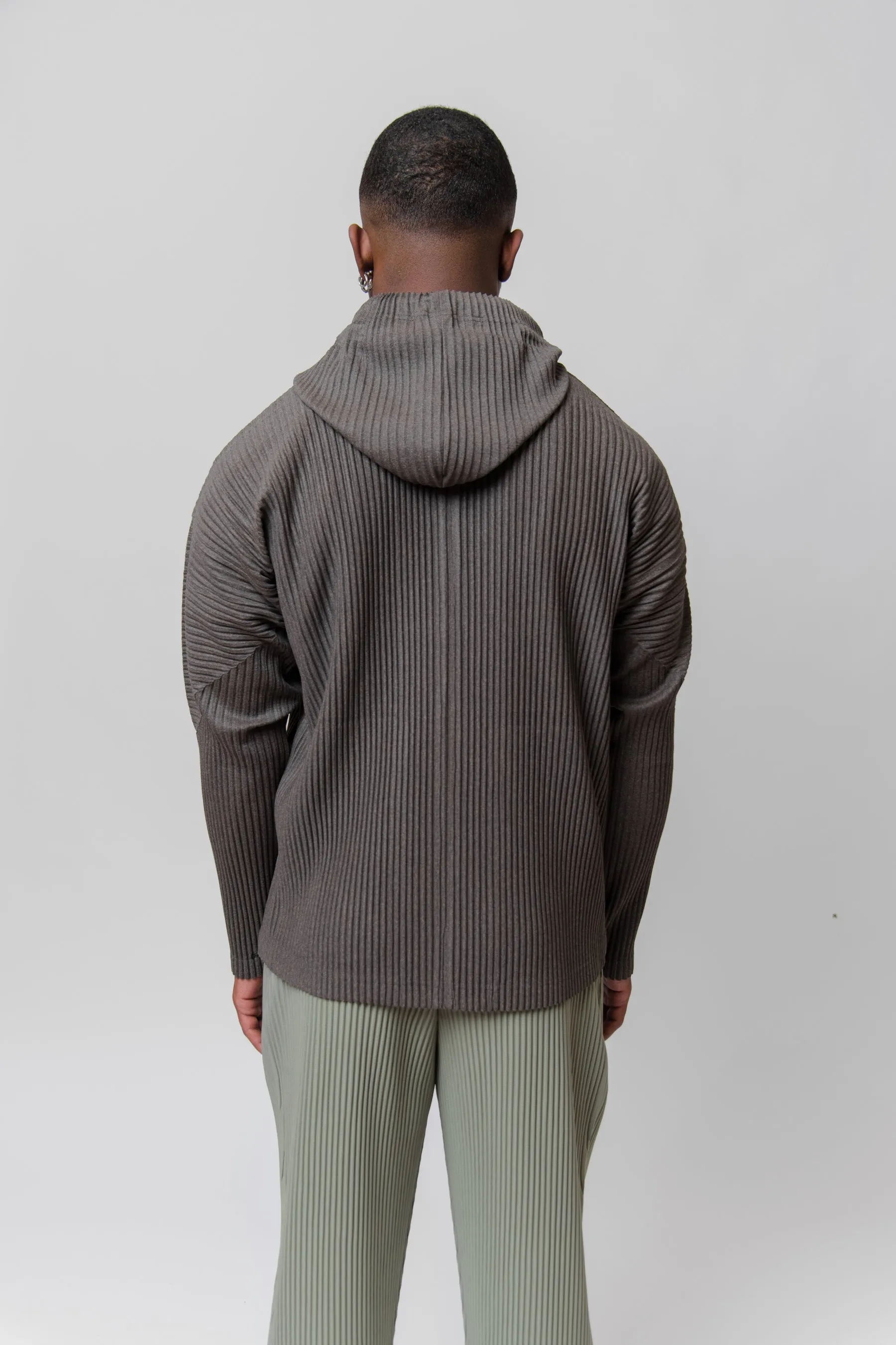 Heather Pleated Zip Hoodie Grey JL180-12