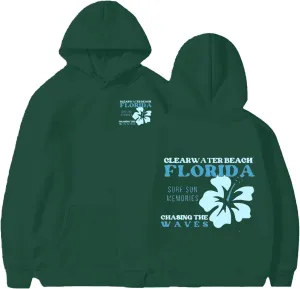 Heevina Pink Palm Puff Hoodie Hoodies For Women Clear Water Beach Florida Surf Sun Memories Chasing The Waves Hoodies