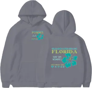 Heevina Pink Palm Puff Hoodie Hoodies For Women Clear Water Beach Florida Surf Sun Memories Chasing The Waves Hoodies