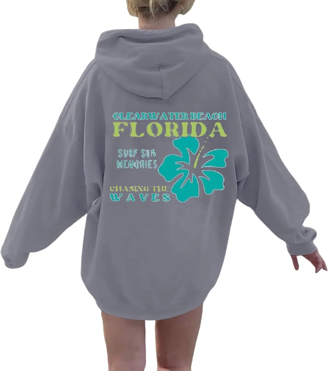 Heevina Pink Palm Puff Hoodie Hoodies For Women Clear Water Beach Florida Surf Sun Memories Chasing The Waves Hoodies