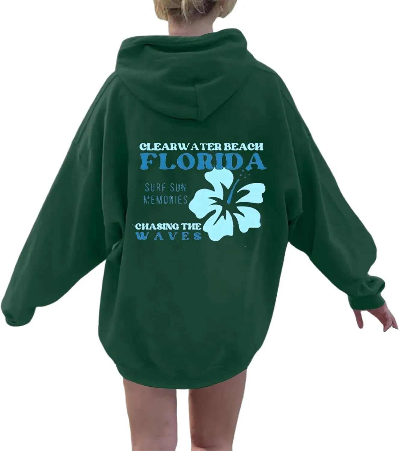 Heevina Pink Palm Puff Hoodie Hoodies For Women Clear Water Beach Florida Surf Sun Memories Chasing The Waves Hoodies