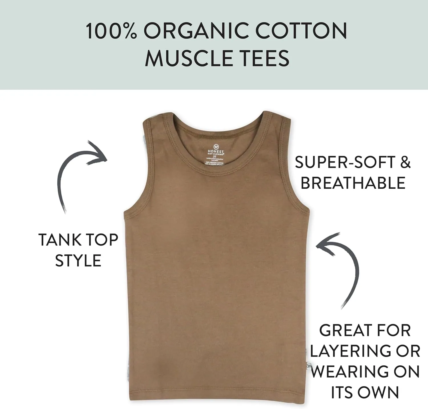 HonestBaby Multipack Muscle T-Shirts Sleeveless Tees 100% Organic Cotton for Infant Baby and Toddler Boys, Girls, Unisex
