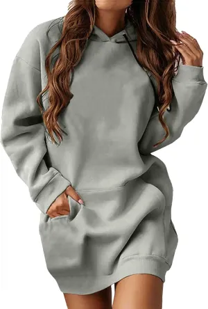 Hoodie Dress for Women Oversized Hoodies for Women Plus Size Casual Crewneck Long Sleeve Pullover with Pockets