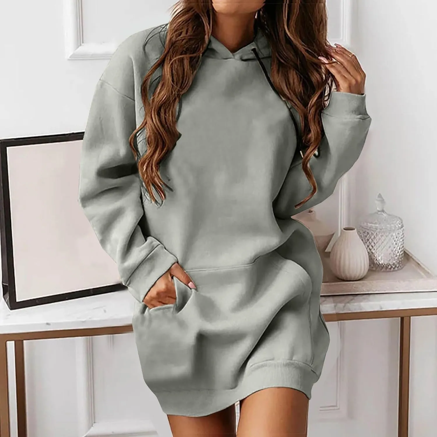 Hoodie Dress for Women Oversized Hoodies for Women Plus Size Casual Crewneck Long Sleeve Pullover with Pockets