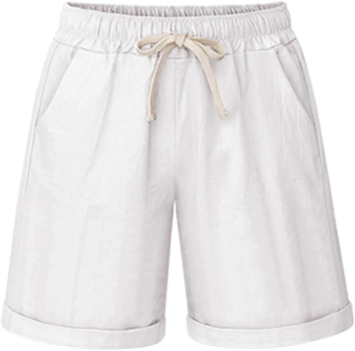 HOW'ON Women's Elastic Waist Casual Comfy Cotton Beach Shorts with Drawstring