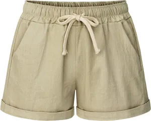 HOW'ON Women's Elastic Waist Casual Comfy Cotton Beach Shorts with Drawstring